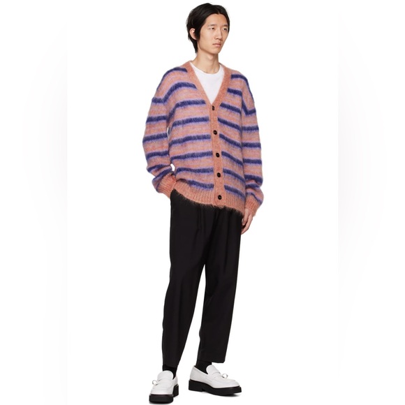 Marni Iconic Mohair fuzzy Brushed Stripes Cardigan V Neck NWT - Picture 3 of 11